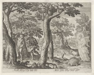 Menneskets fall Historien om Kains familie / Om gode og dårlige verk (serietittel) Boni et mali scientia (serietittel) av Johann Sadeler (I)