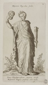 Melpomene, Muse of Tragedy, plate 8 fra Parnassus Biceps av Johann Theodor de Bry