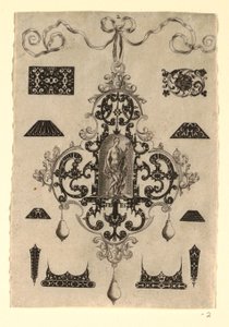 Plate 2, fra en serie på åtte anhengsdesign med kardinaldydene