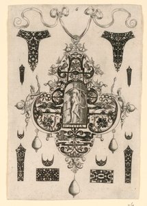 Plate 6, fra en serie på åtte anhengsdesign med kardinaldydene av Johann Theodor de Bry