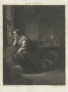 Kvinne med barn ved et vindu
