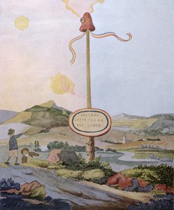 'Wanderers, This Land is Free', frihetspol ved den fransk-luxembourgske grensen ved Mosel, gjengivelse av en original akvarell utført i 1792, ca. 1847