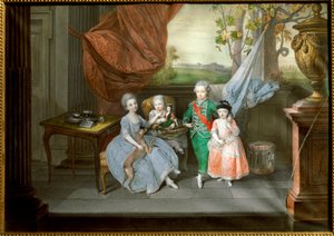 Portrett av Louis I av Etruria, med søstrene hans Caroline, Marie Antoinette og Charlotte, ca. 1780 (maleri)