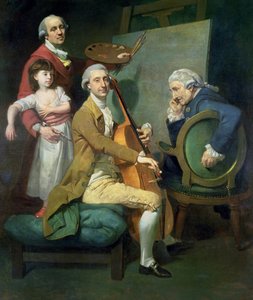 Selvportrett med sin datter, Maria Theresa (?) og muligens Giacobbe og James Cervetto (?) ca. 1779 (olje på lerret)
