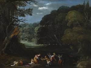 Latona endret de lykiske bøndene til frosker (etter Elsheimer?) av Johann or Hans (attr.to) Konig