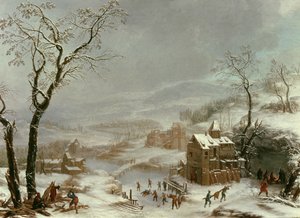 Vinterscene nær Flustal-elven av Johann the Yngr. Dallinger von Dalling