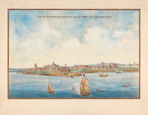 New York fra havet på 1600-tallet. av Johannes (after) Vingboons