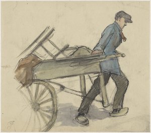 Mann som trekker en vogn av Johannes Abraham Mondt
