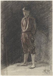 Stående mann med hjelm og sammenrullede bokpiper av Johannes Abraham Mondt