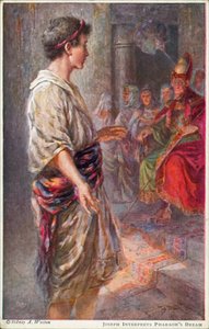 Josef tolker faraos drøm, 1. Mosebok 41:25 (farge litho)