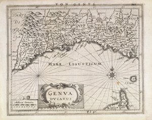 Hertugdømmet Genova, Kart av Jan Baptist Vrients fra tysk atlas, Kobberstikk, halvparten av 1600-tallet av Johannes Baptista Vrints