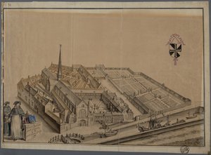 Predikheren-klosteret i Brugge (akvarell og blyant på papir) av Johannes Beerblock