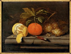 Stilleben: Frukt på et steinbord Privat samling Sted: Privat samling (maleri på lerret) av Johannes Borman