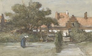 Gårdsplassen til Heilige Geesthofje på Paviljoensgracht i Haag av Johannes Bosboom