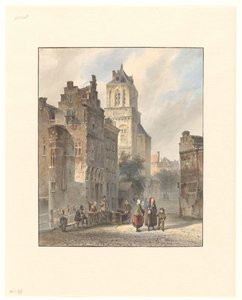 Utsikt over rådhuset i Delft av Johannes Bosboom