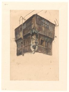 Studie av toppetasjen i et hjørnehus av Johannes Bosboom