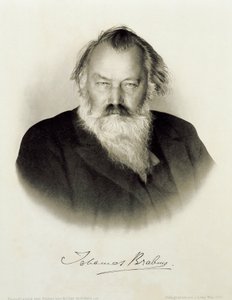 Tyskland, inngravert portrett av den tyske komponisten, pianisten og dirigenten Johannes Brahms av Johannes Brahms