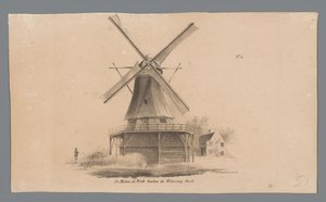 Utsikt over vindmøllen De Vink utenfor Weteringpoort Windmill de Vink utenfor Wetering Poort (tittel på objekt) av Johannes Cornelis van Pappelendam