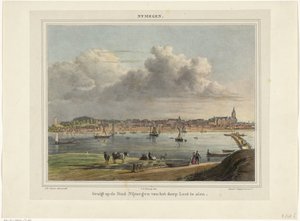 Utsikt over Nijmegen sett fra Lent Gezigt på byen Nijmegen fra landsbyen Lent (tittel på objekt) Nymegen. (tittel på objekt)