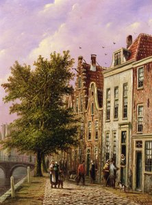 En kanalscene i Tyskland (olje på tre) av Johannes Franciscus Spohler