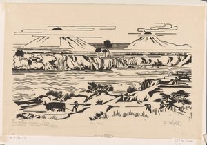 Landskap, Sentral-Java: Merbaboe, Merapi, Ello-elven (originaltittel på objektet) av Johannes Frederik Engelbert ten Klooster (signed by artist)