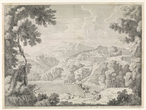 Actaeon blir omgjort til et rådyr av den badende Diana Landskap etter Gaspar Poussin (serietittel) av Johannes Glauber