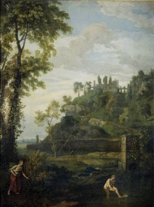 Arkadisk landskap med Salmacis og Hermafroditus av Johannes Glauber