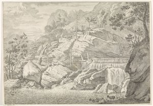 Utsikt over den store fossen Chartreuse Landskap i Chartreuzer-fjellene (serietittel) av Johannes Glauber