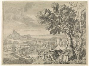 Landskap med ravine og foss Landskap etter Gaspar Poussin (serietittel) av Johannes Glauber
