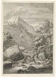 Ravine med bred foss Landskap i Chartreuzer-fjellene (serietittel) av Johannes Glauber