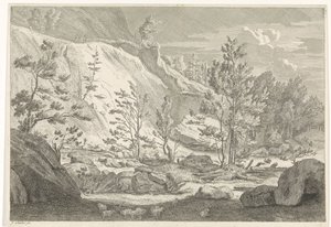 Ravine med en flokk sauer Landskap i Chartreuzer-fjellene (serietittel) av Johannes Glauber