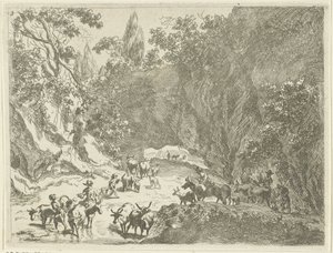 Fjelllandskap med gjetere og storfe Landskap med hyrder og storfe (serietittel) av Johannes Gronsveld