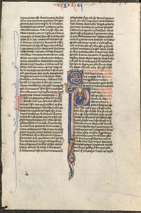 Blad fra en latinsk bibel: Innledende P med St. Paul som holder et sverd..., ca. 1250. av Johannes Grusch Atelier
