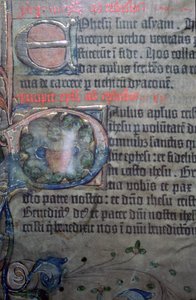 Detalj fra Gutenberg-bibelen fra det femtende århundre, av åpningen av Efeserne av Johannes Gutenburg