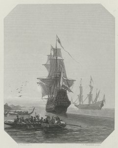 Ankomst av Abel Tasman til New Zealand, 1642-1643, ca 1865 av Johannes Heinrich Maria Hubert Rennefeld