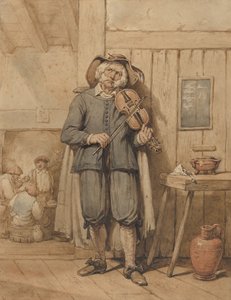 A Fiddler in a Tavern, with Three Men in the Background, midten av 1800-tallet. av Johannes Hendrik van West