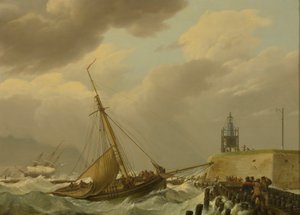 Skip i stormfull sjø av Johannes Hermanus Koekkoek