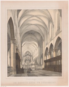 Interiør i Grote Kerk i Dordrecht Den store kirken i Dordrecht (tittel på objekt) av Johannes Hermanus van der Heijden