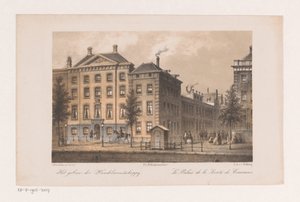 Hovedkvarteret til Handel-Maatschappij i Amsterdam Bygningen til handelsselskapet (tittel på objekt) av Johannes Hilverdink