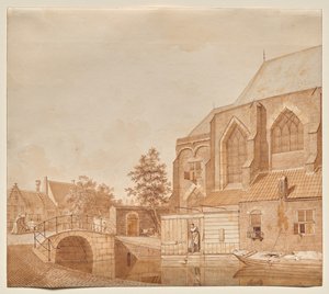 Utsikt over den nye kirken, Delft av Johannes Huibert Prins