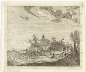 Hest og vogn foran et hus av Johannes Huibert Prins