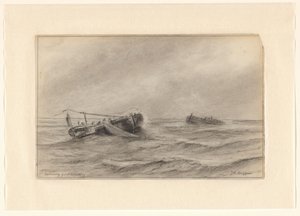 Fiskefartøy til sjøs av Johannes Huygens (signed by artist)