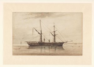 Seilfartøy for anker i stille farvann av Johannes Huygens (signed by artist)