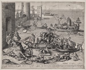 Saint Martin med sin hest på et skip av Johannes I van Doetecum (d. 1605)