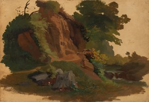 Steinete utspring ved en bekk i den romerske Campagna, ca. 1835-40. av Johannes Jakob Frey