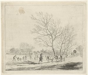 Vinterlandskap med kuer og skatere desember De tolv månedene (serietittel) De fargede tegningene til de 12 måneder (...) (serietittel)
