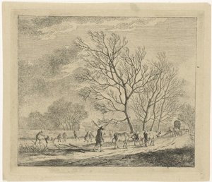 Vinterlandskap med kuer og skatere desember De tolv månedene (serietittel) De fargede tegningene til 12 måneder (...) (serietittel) av Johannes Janson