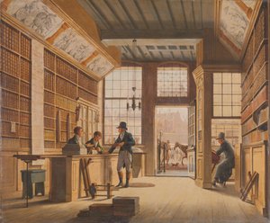 Butikken til bokhandleren Pieter Meijer Warnars på Vijgendam i Amsterdam Bokhandelen til Pieter Meijer Warnars (1792-1869) på Vijgendam, Amsterdam
