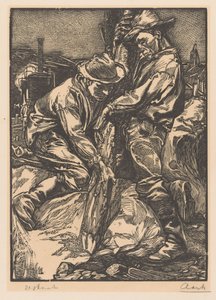 Bygningsarbeidere opptatt med påling av Johannes Josephus Aarts (signed by artist)