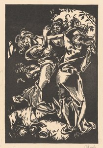 Dansende kvinner med drueklaser og satyr
